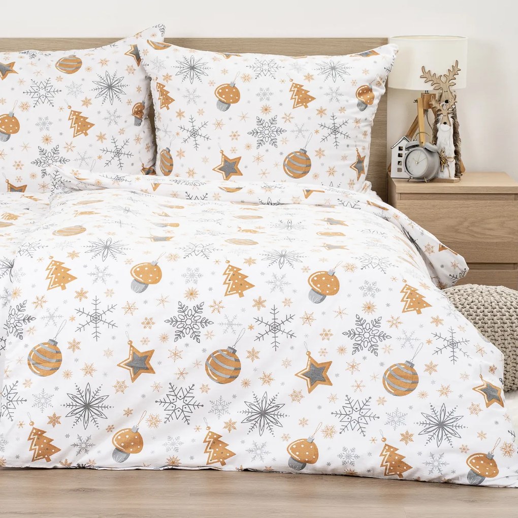 Lenjerie de pat din flanel 4Home Golden XmasNight, 140 x 220 cm, 70 x 90 cm, 140 x 220 cm, 70 x 90 cm