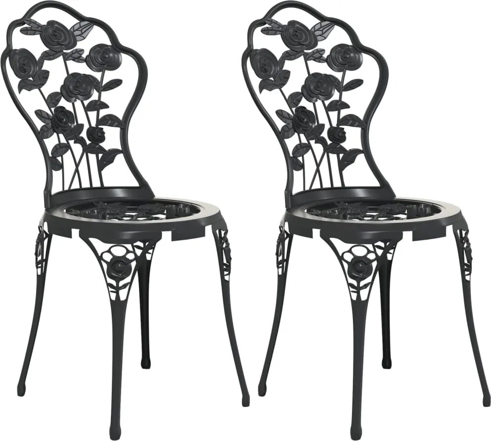 vidaXL Scaune bistro, 2 buc., negru, aluminiu turnat