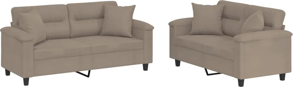 vidaXL Set de canapele cu perne, 2 piese, gri taupe, microfibră