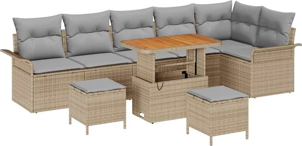 vidaXL Set de canapele pentru grădină cu pernă 9 pcs Bej poliratan