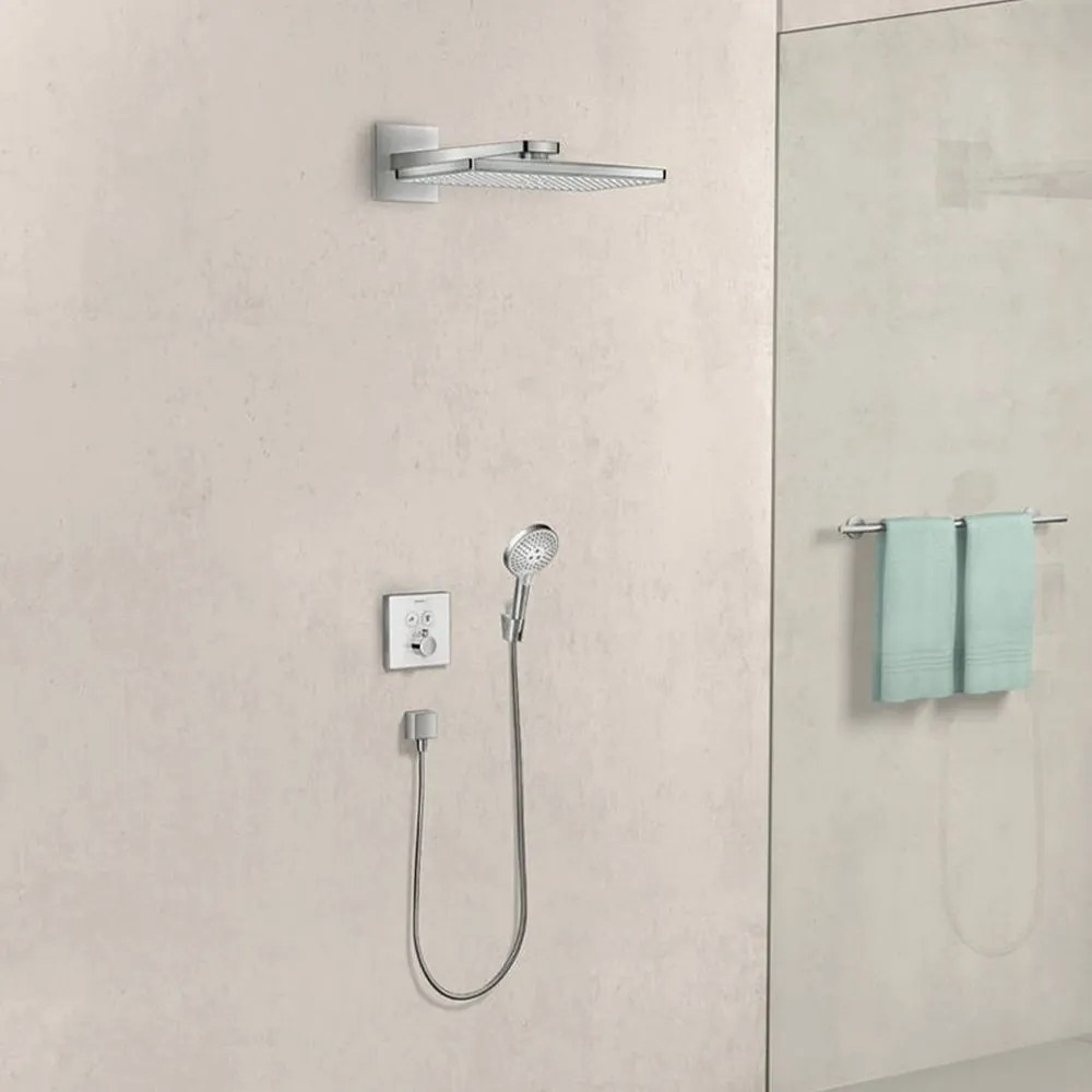 Baterie dus termostatata culoare alb crom Hansgrohe, ShowerSelect Alb lucios/Crom lucios