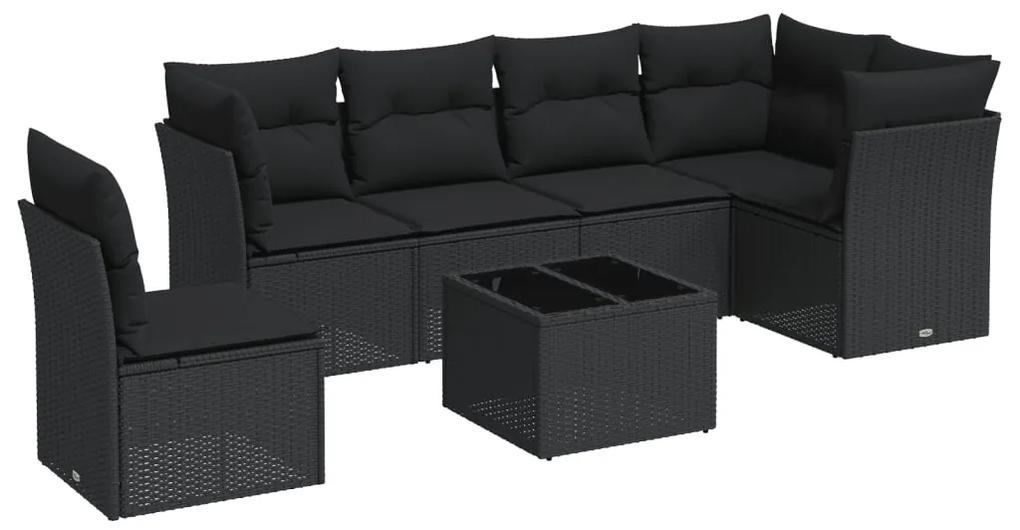 3249544 vidaXL Set canapele de grădină cu perne, 7 piese, negru, poliratan