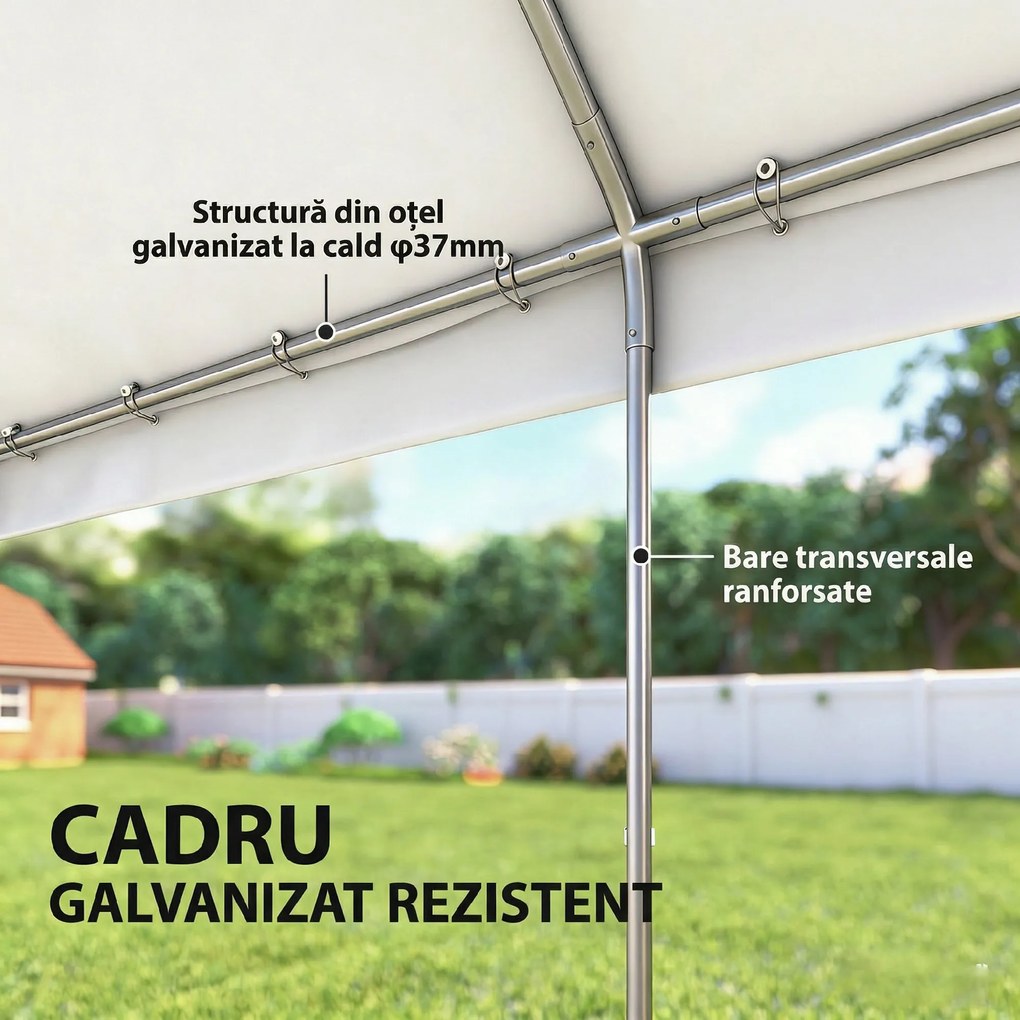 Outsunny Pavilion de Grădină 4x6 m cu Pereți Laterali, 6 Ferestre și Dublă Intrare, din Oțel Galvanizat, Alb | Aosom Romania
