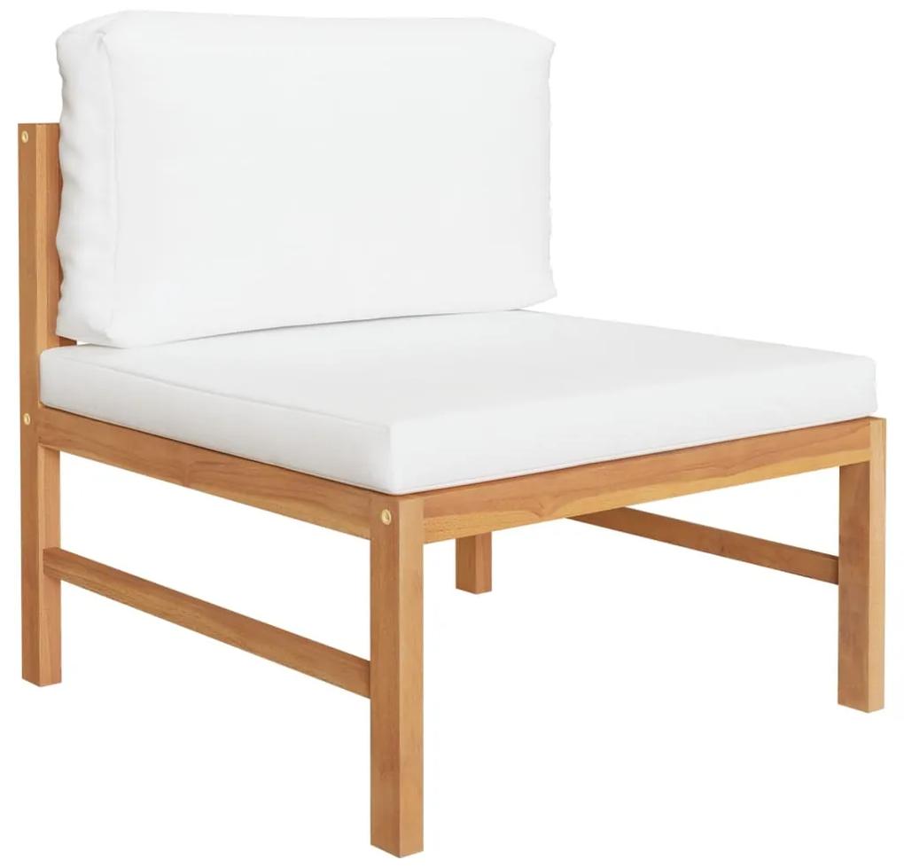 Set mobilier gradina cu perne crem, 4 piese, lemn masiv de tec Crem, mijloc + colt + suport pentru picioare + masa, 1