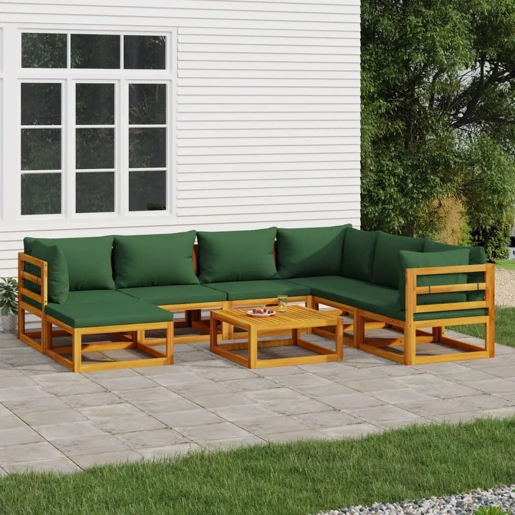 vidaXL Set mobilier de grădină, 8 piese, cu perne verzi, lemn masiv