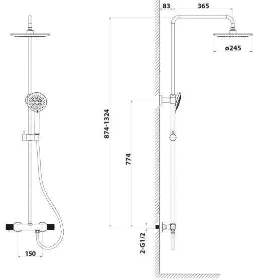 Sapho - Set de duș SOLARIS cu baterie, crom lucios