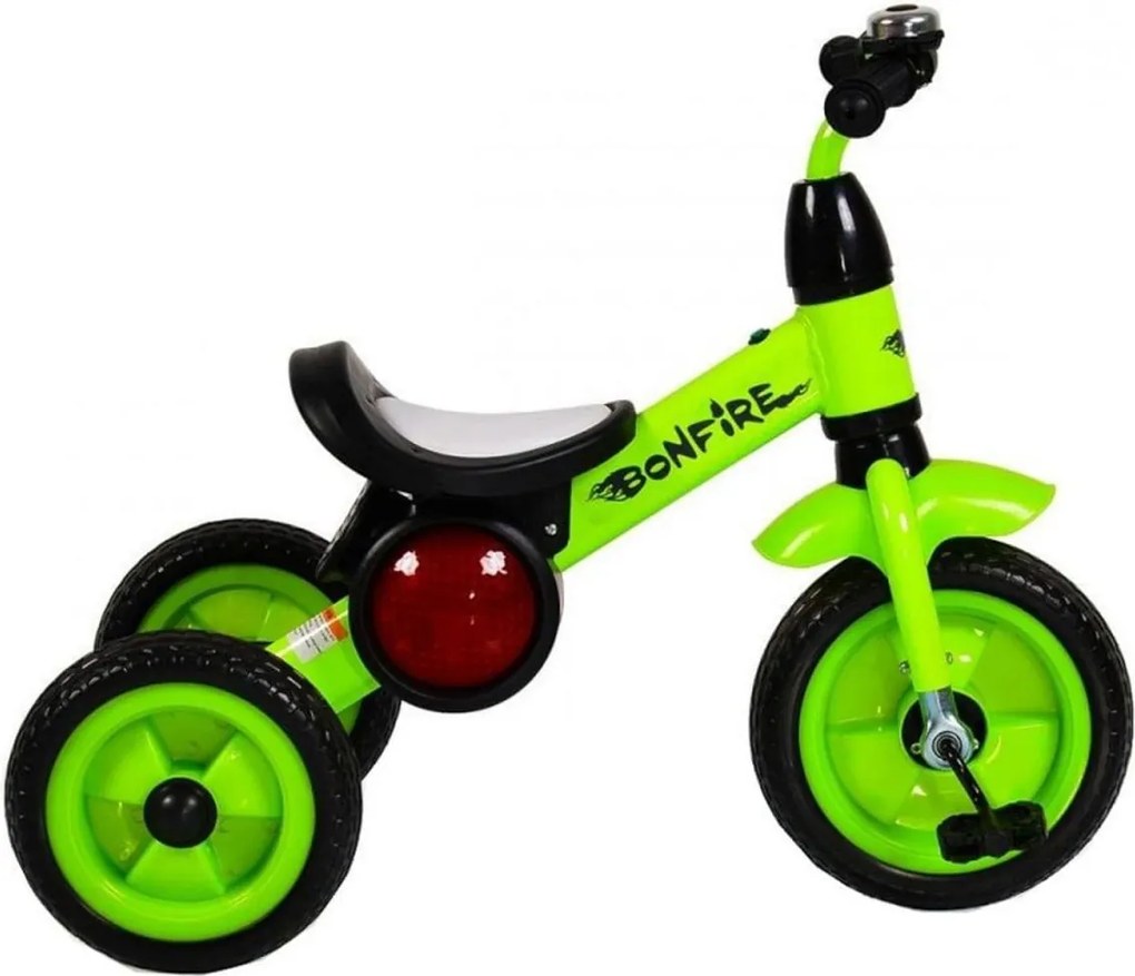 Tricicleta cu pedale NOVOKIDS™ Bonphire ,cu melodii si lumini, max 20 kg, roti din spuma cauciucata, cadru metalic, dimensiuni 68X45X47 cm, Verde