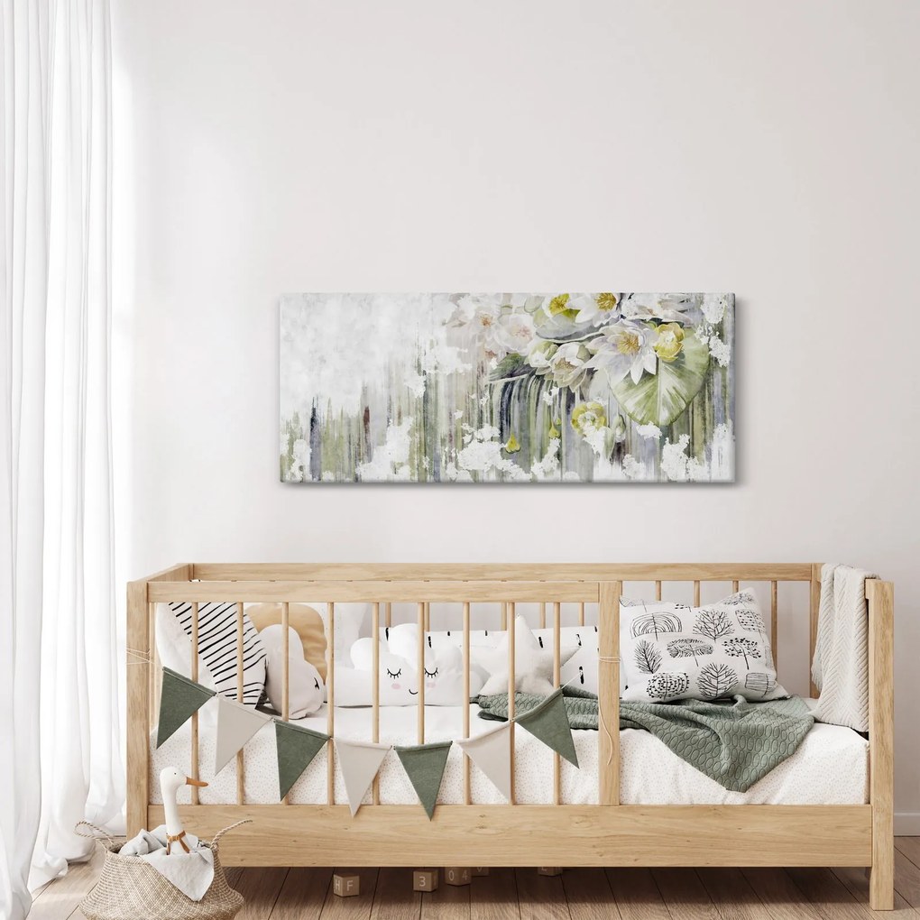 Tablou - Flori albe, vintage (120x50 cm)