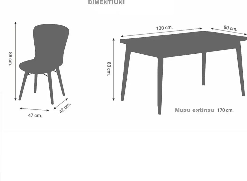 Set masa extensibila cu 6 scaune tapitate Homs ,masa m bej,zebra 250-30600,170 x 80 cm