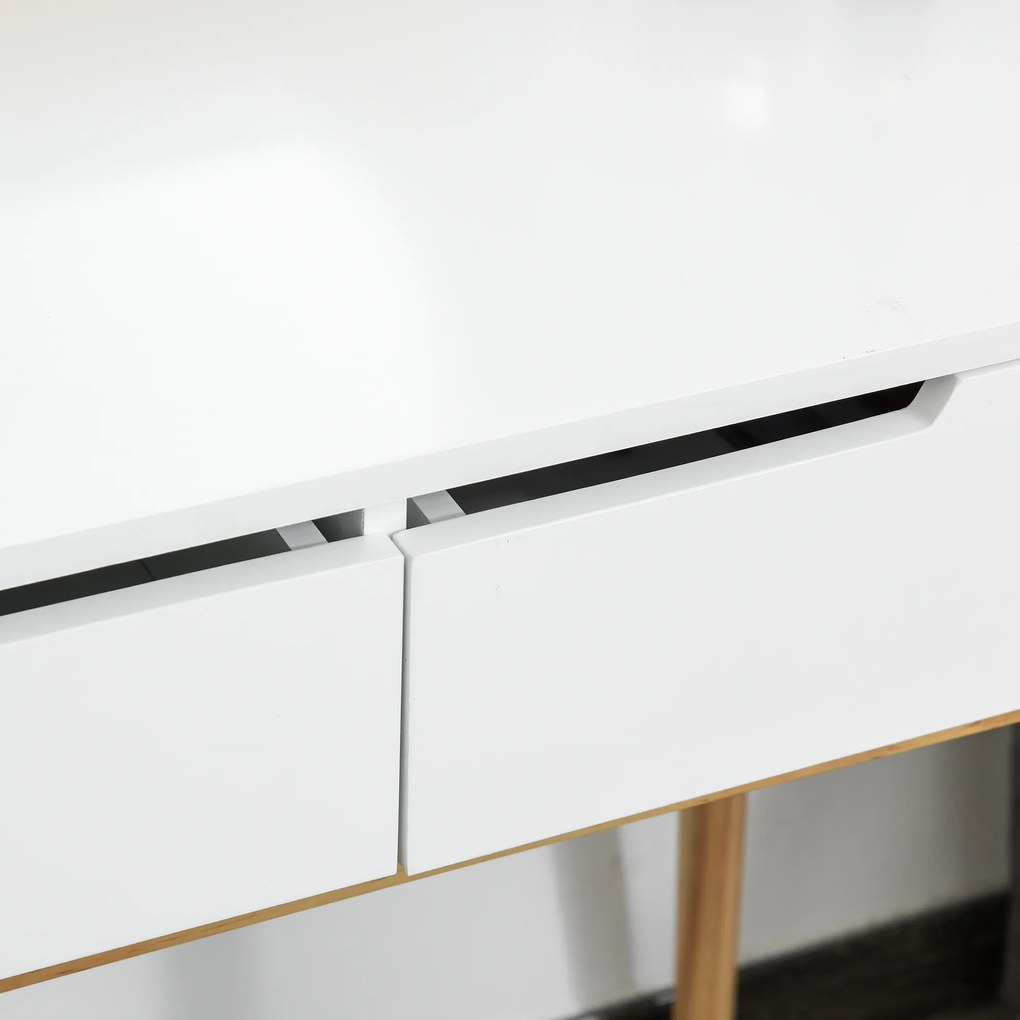 HOMCOM Coafetoare Design scandinav Masă de Machiaj cu Oglindă, 2 sertare și Taburet Alb pin Deschis | Aosom Romania