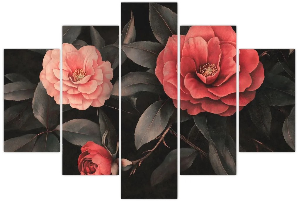 Tablou - Flori roșii pe fundal întunecat (150x105 cm)