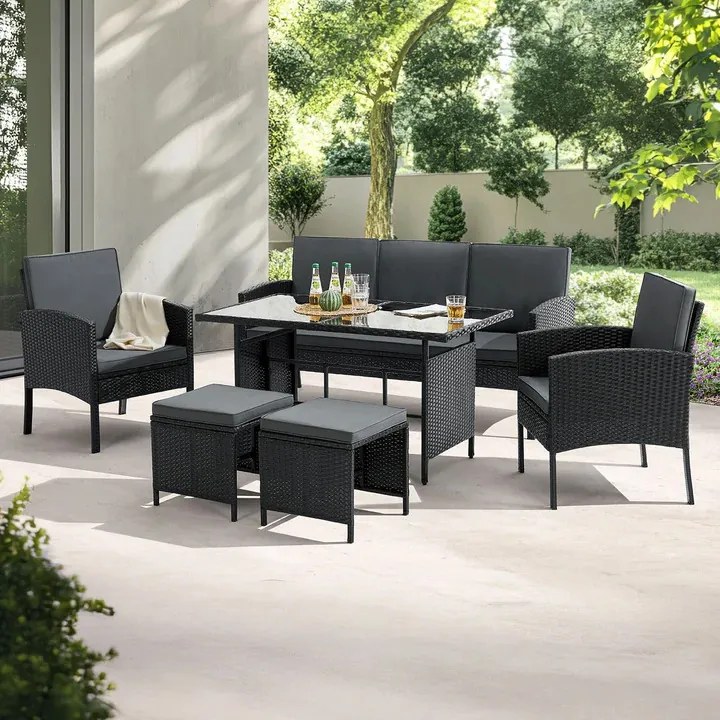 Juskys Set de ratan Turin - negru