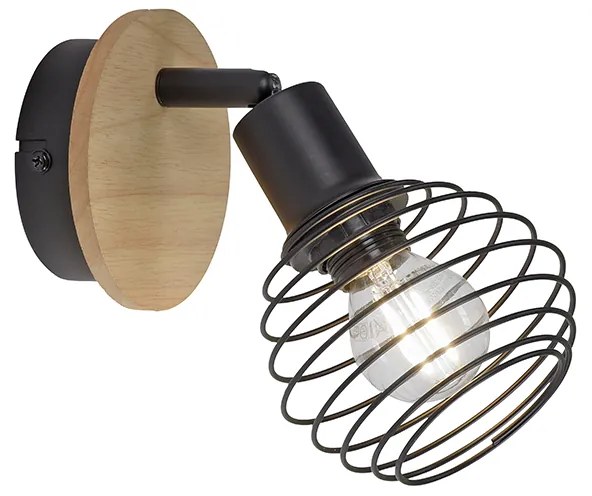 Spotlight industrial negru cu lemn - Winsten