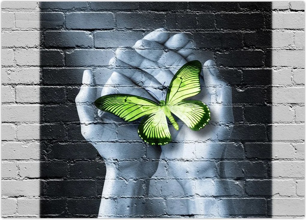Tablou - Fluture verde în perete (70x50 cm)