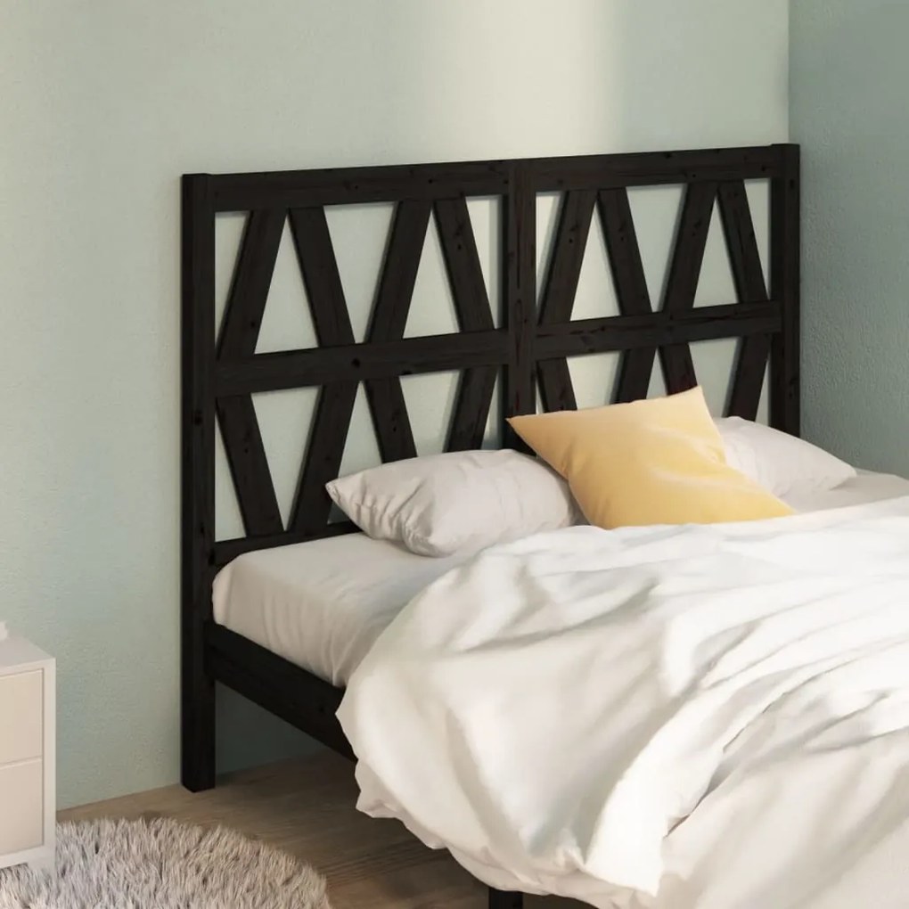 vidaXL Tăblie de pat, negru, 126x4x100 cm, lemn masiv de pin