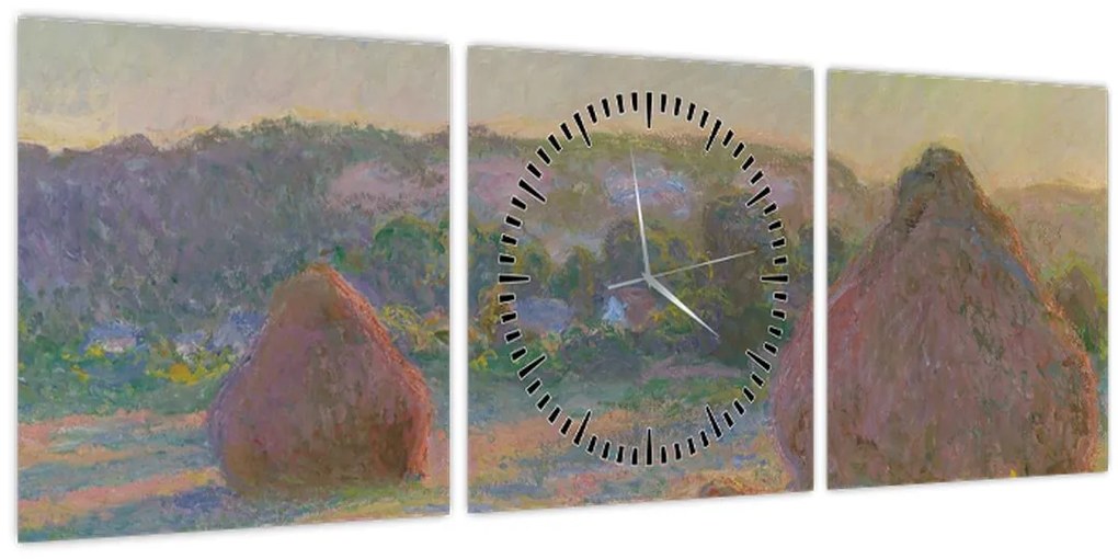 Tablou - Claude Monet, Stacks of Wheat (End of Summer) , reproducere (cu ceas) (90x30 cm)