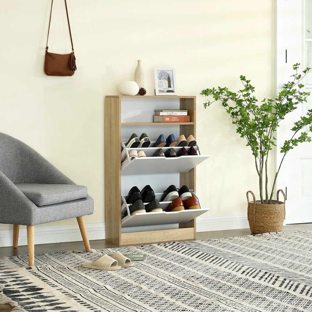 OFERTA Dulap pantofi rabatabil BOCO decor stejar si alb, 2 rafturi clasa II