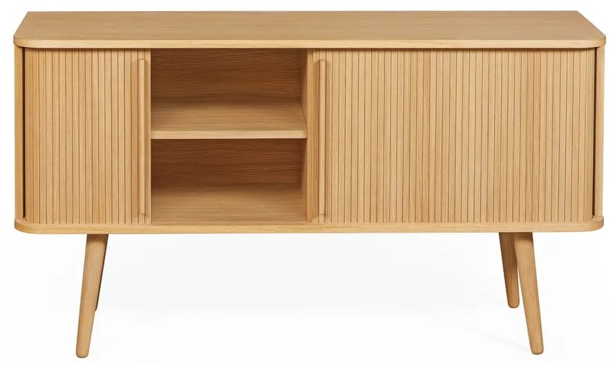 Comodă în culoare naturală joasă cu aspect de lemn de stejar cu ușă glisantă 138x75 cm Rove – Woodman