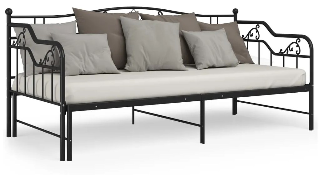 Cadru pat canapea extensibila, negru, 90x200 cm, metal Negru