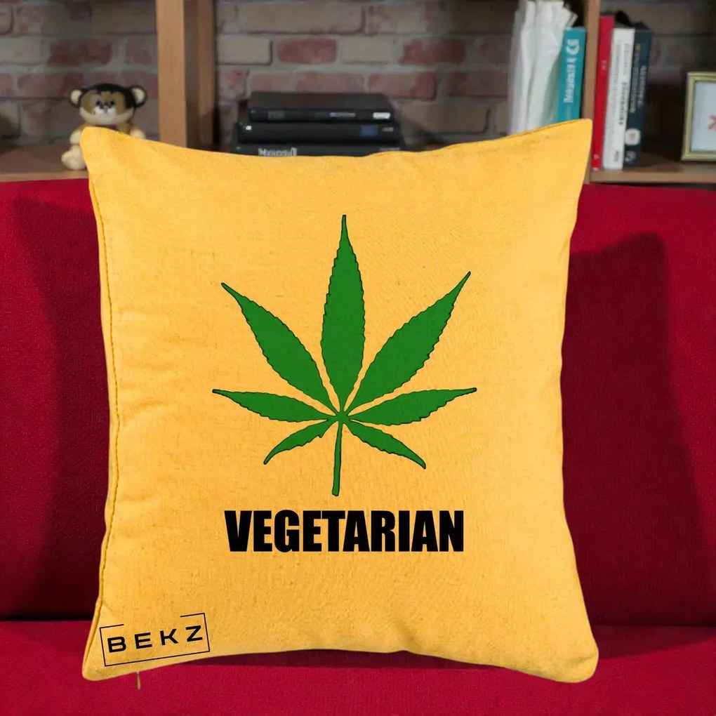 Perna Decorativa Vegetarian cu Frunza, 40x40 cm, Galben, Husa Detasabila, Perna Inclusa, BEKZ®