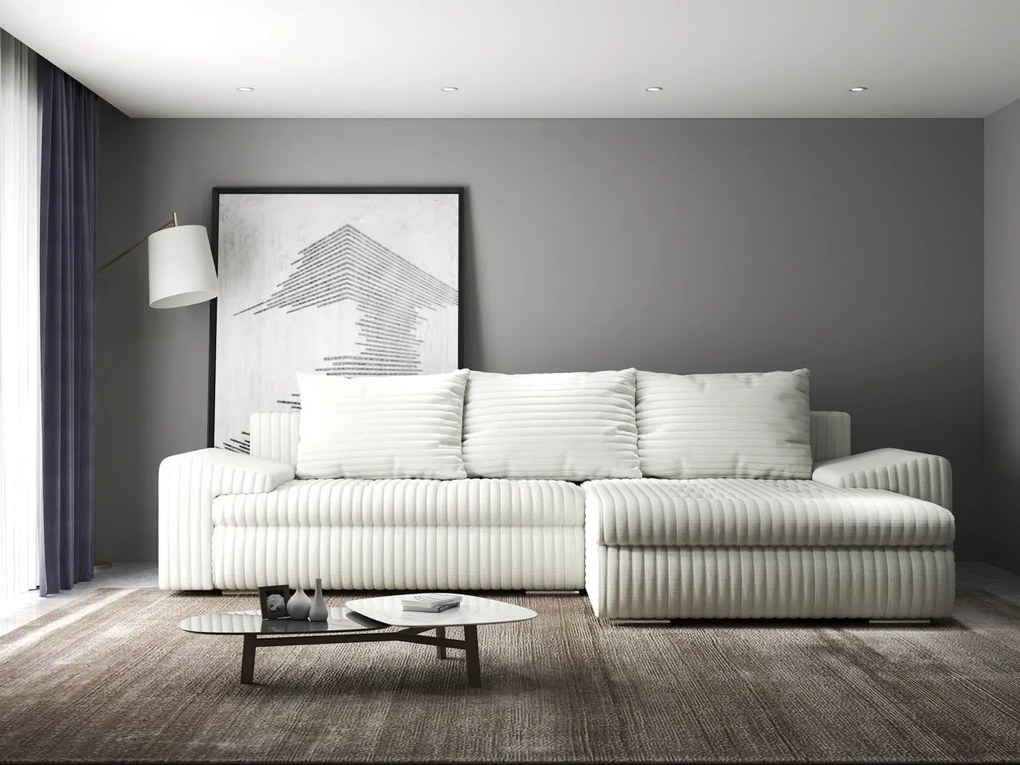 Colțar extensibil dumonde cu ladă de depozitare si sezut confortabil din spuma high-density, Leonardo Ambience Ivory 260x185 cm II