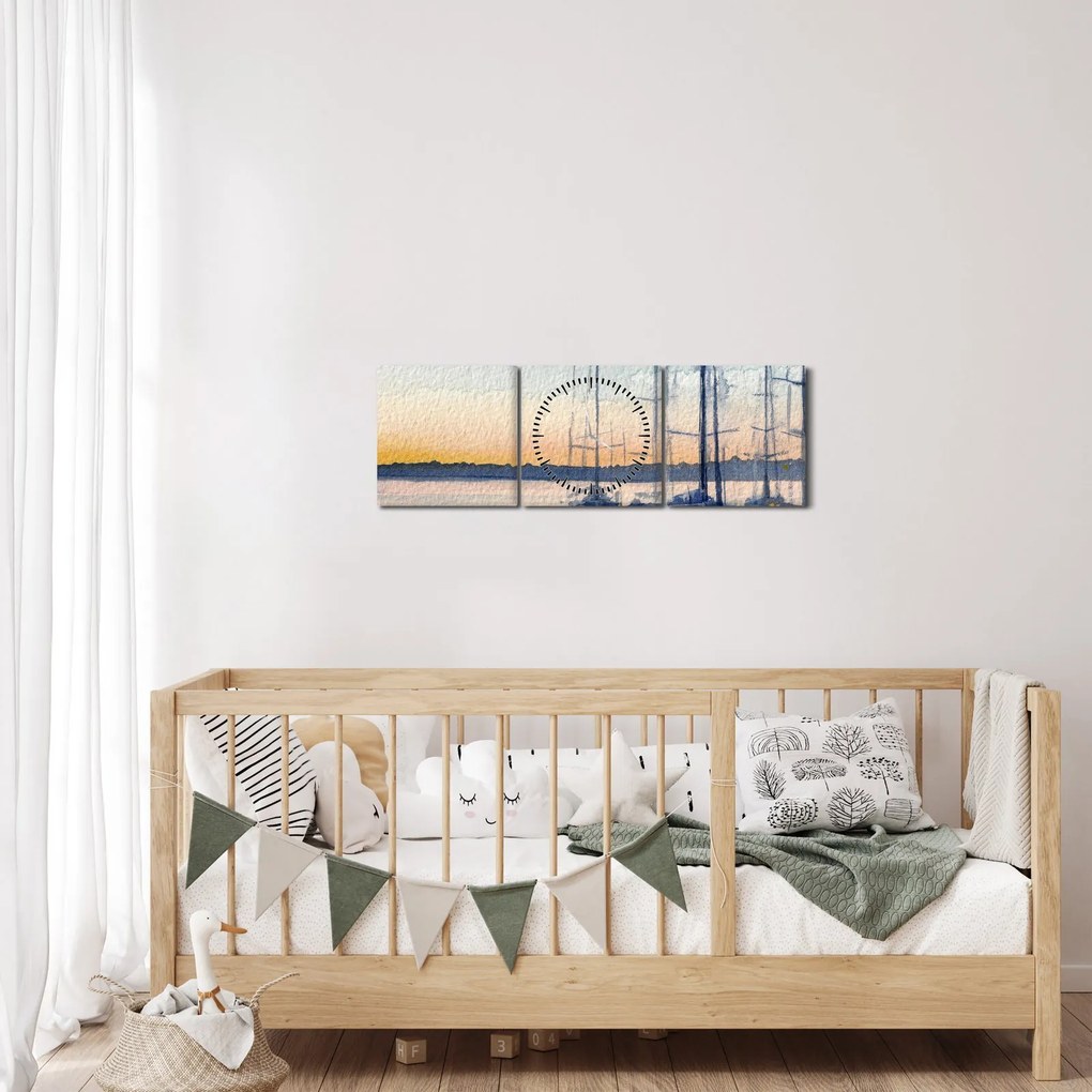 Tablou - Plimbare cu barca, aquarel (cu ceas) (90x30 cm)