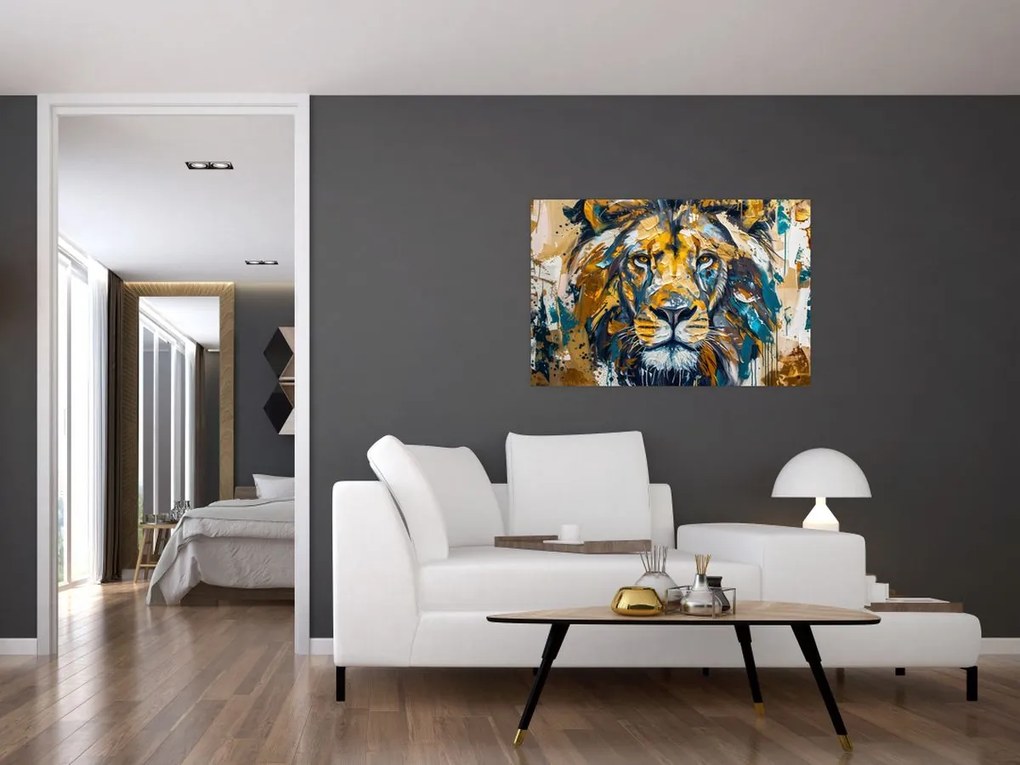 Tablou - pictură în ulei abstractă cu leu (90x60 cm)