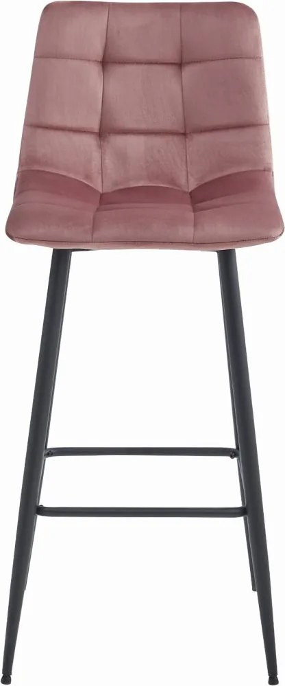 Scaun de bar ARCETO VELVET cu picioare negre, roz