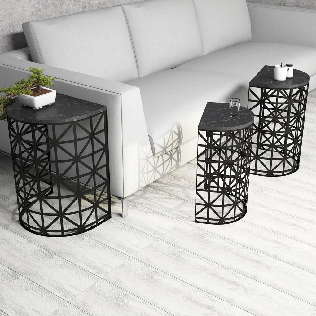 Masă pliabilă Stil Black Marble, 3 buc