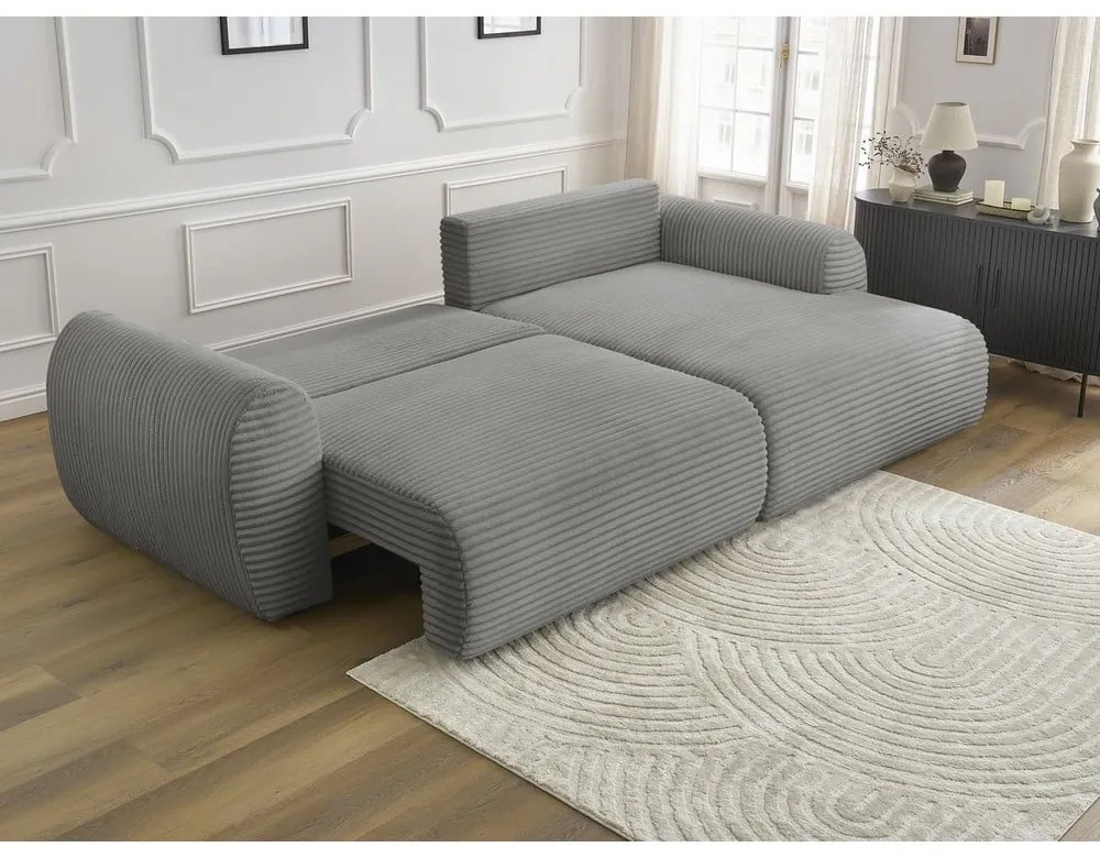 Colțar gri închis extensibil cu tapițerie din catifea reiată (cu colț pe partea dreaptă) Lucien – Bobochic Paris