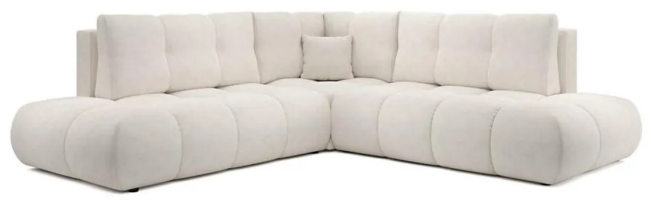 Colțar tapițat extensibil ALMADA, în formă de L, cu spațiu de depozitare, versiune stânga, bej