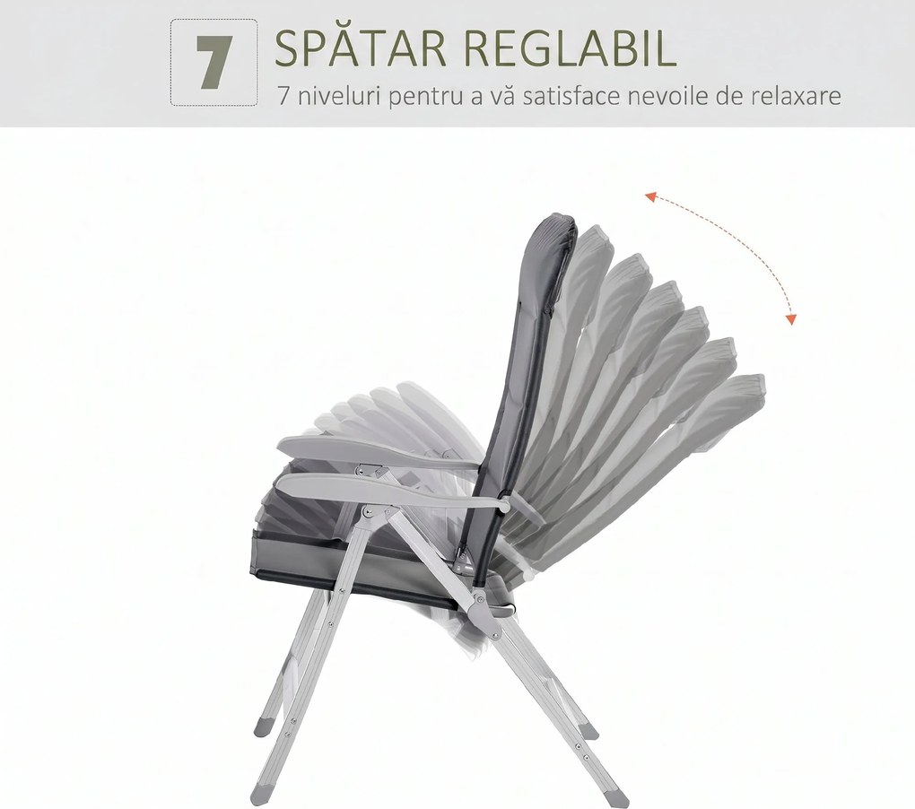 Outsunny Scaun de Pescuit Pliabil cu Cotiere și Spătar Înălțat Reglabil, 75x61.5x76-115 cm, Gri | Aosom Romania
