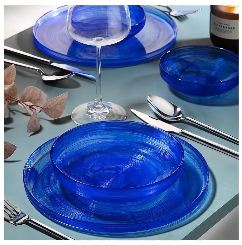 Set de masă, 18 piese, albastru/sticlă