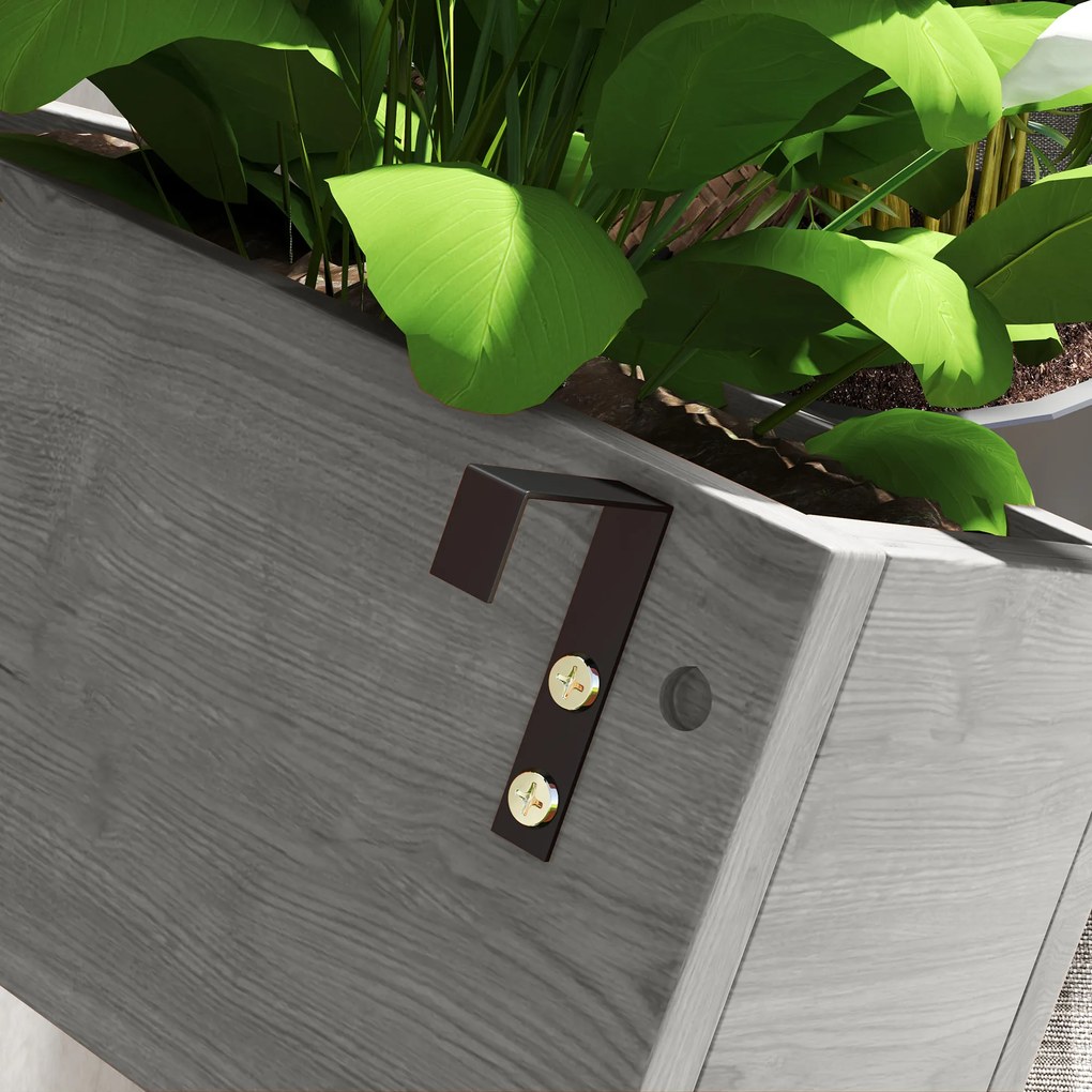 Outsunny Jardinieră murală tip grădină cu 3 bazine din lemn masiv detașabile, țesătură nețesută, 60 x 16 x 80 cm gri | Aosom Romania