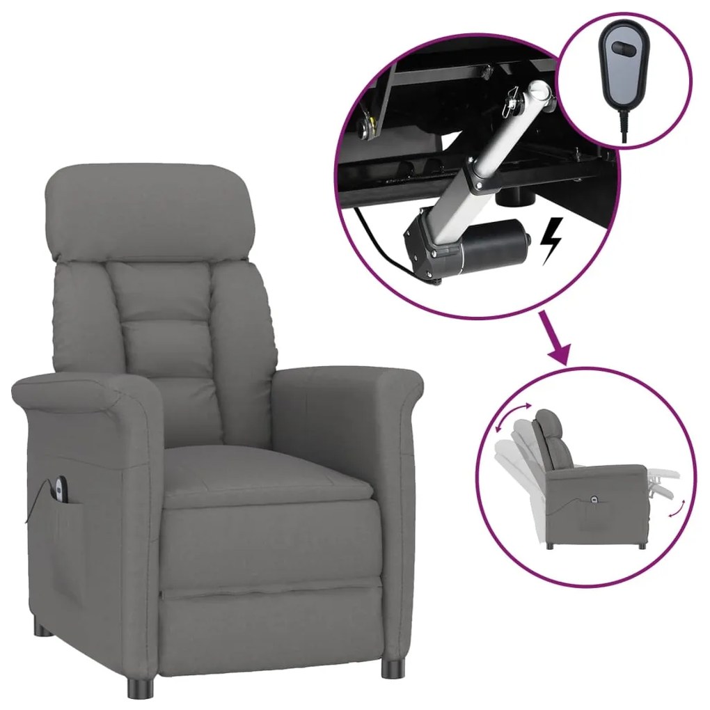 3073587 vidaXL Fotoliu rabatabil electric gri închis piele întoarsă ecologică