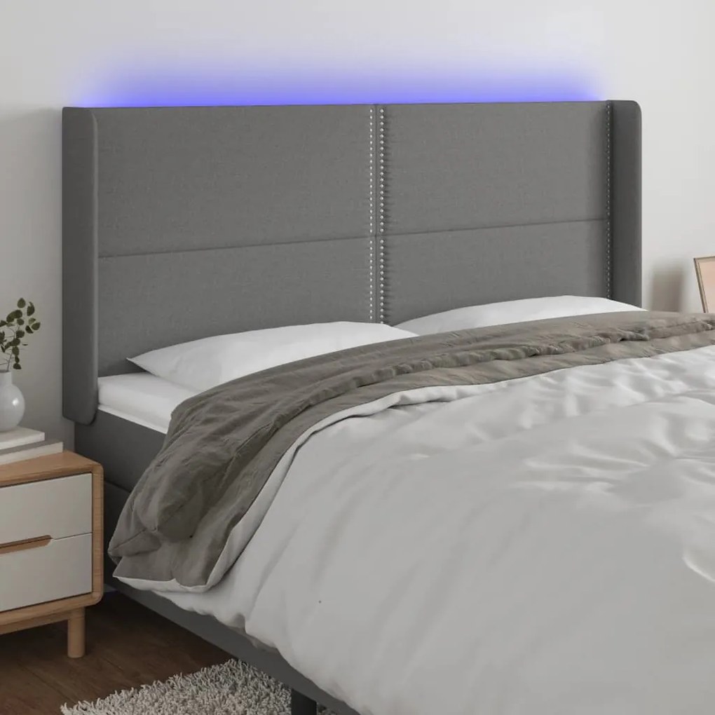 vidaXL Tăblie de pat cu LED, gri închis, 183x16x118/128 cm, textil