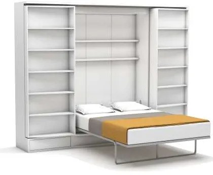 Pat rabatabil Dublu cu biblioteca si dulapuri - Sliding Suit (Suit Bed) 140X200 - Alb Mat