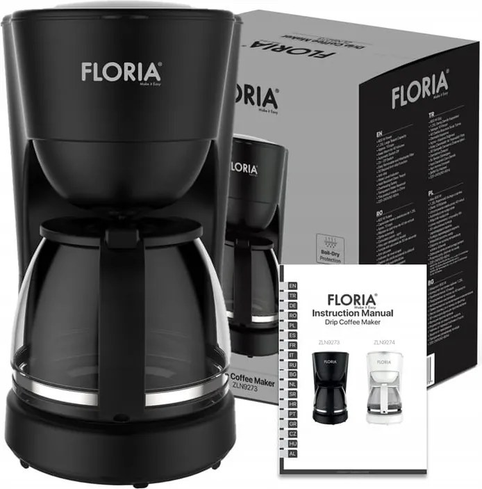 Aparat de facut cafea Floria ZLN9273 Negru, putere 600W, oprire automata, vas de 1.2 litrii