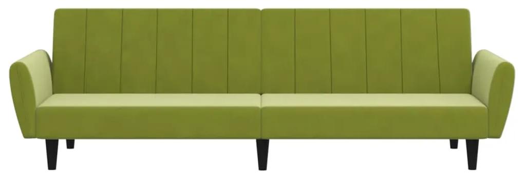 Canapea extensibila 2 locuri, cu taburet, verde deschis catifea Lysegronn, Cu scaunel pentru picioare