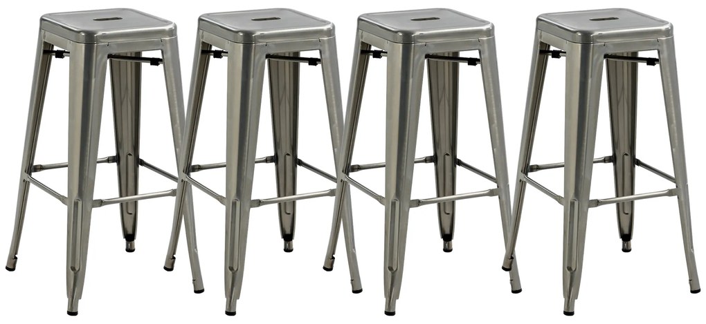 HOMCOM Set de 4 scaune de bar industriale empilabile înălțime șezut 76 cm metal argintiu | Aosom Romania