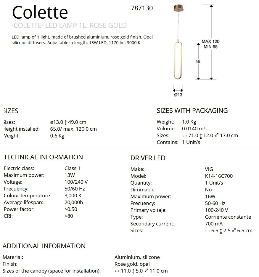 Pendul LED design ultra-modern Colette auriu roze SV-787130