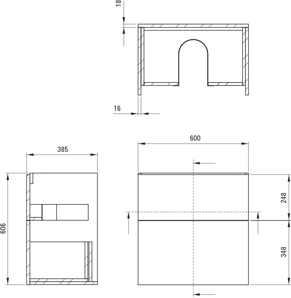 Dulap baie suspendat 60x60x38.5cm pentru lavoar, casmir mat, MDF, Deante Prizma Casmir mat, 600x600x385 mm