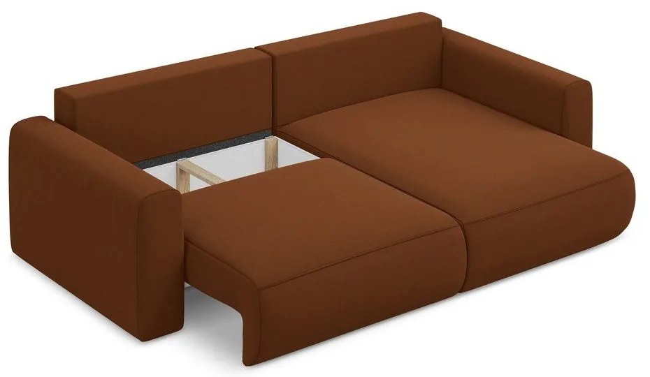 Colțar teracotă extensibil/cu spațiu de depozitare cu tapițerie din catifea (cu colț pe partea dreaptă/cu șezlong) Kapua – Makamii