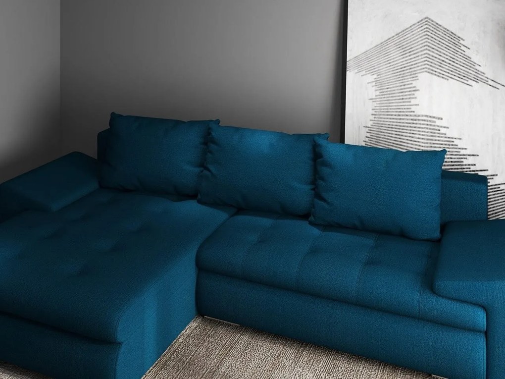 Colțar extensibil dumonde cu ladă de depozitare si sezut confortabil din spuma high-density, Leonardo Enjoy Petrol 260x185 cm