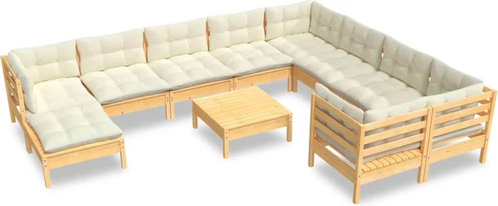 vidaXL Set mobilier grădină cu perne crem, 11 piese, lemn de pin