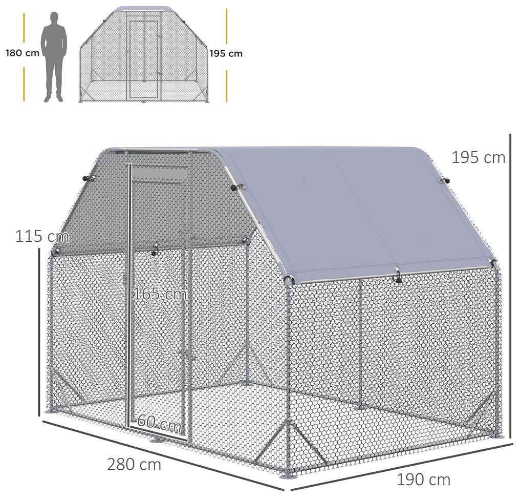 PawHut Coș pentru Găini cu Acoperiș, Coteț pentru 4-6 Găini, Casă în Aer Liber, 280x190x195 cm | Aosom Romania