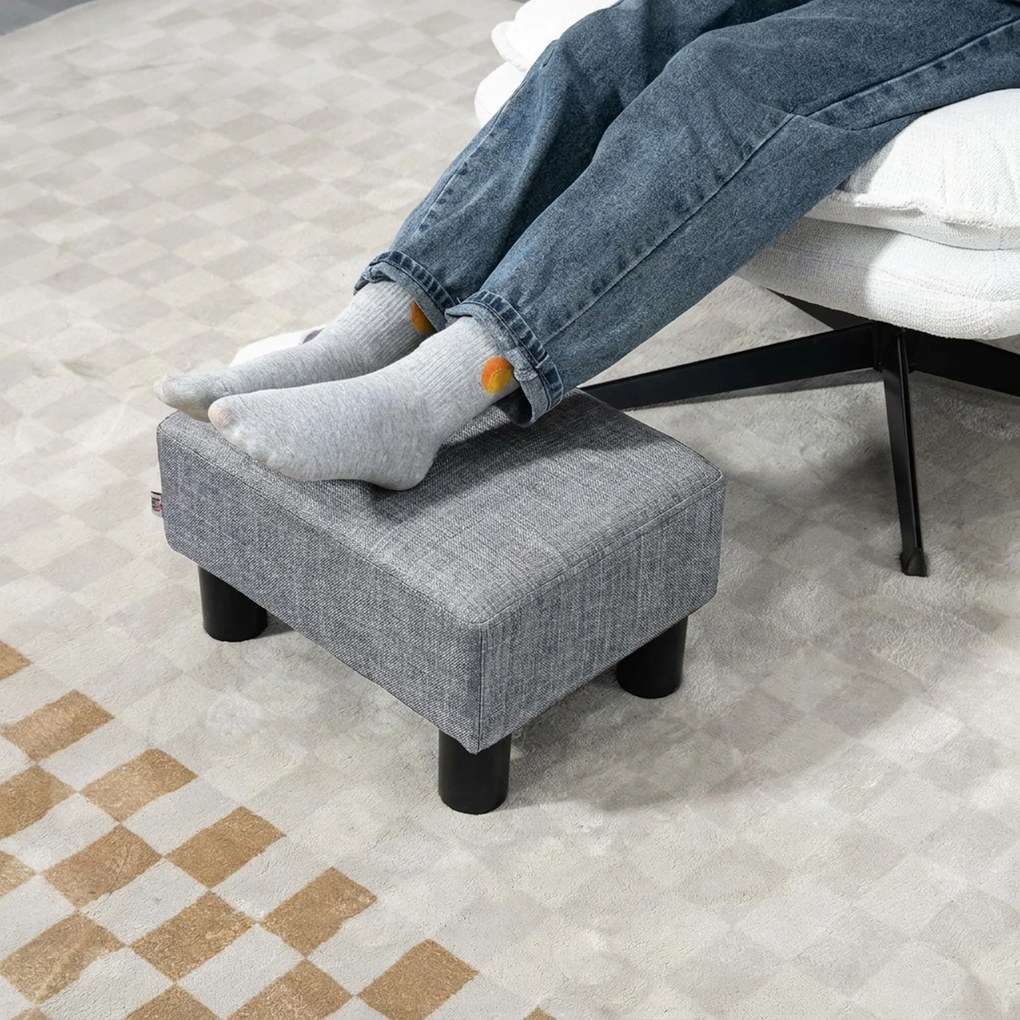 HOMCOM Otoman Stofă, Scaun Dreptunghiular Mic, Căptușit, pentru Living, 40x30x24cm, Gri | Aosom Romania
