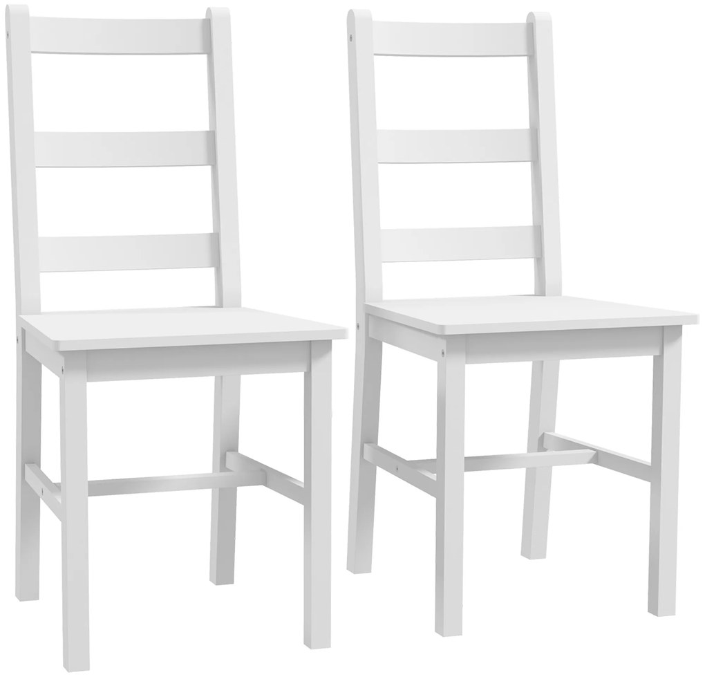 HOMCOM Set de 2 scaune de sufragerie din lemn masiv de pin scaune de bucătărie cu spătar lamele spirit rustic alb | Aosom Romania
