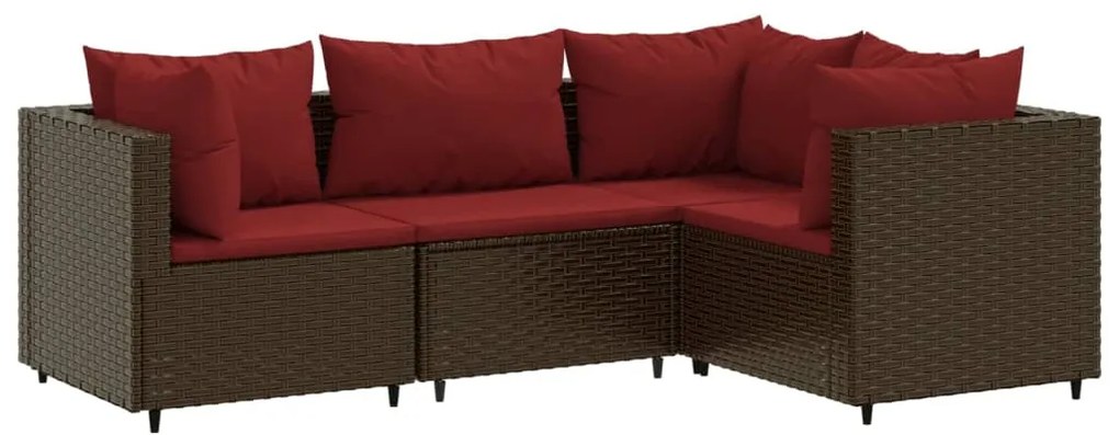 3308077 vidaXL Set mobilier de grădină cu perne, 4 piese, maro, poliratan