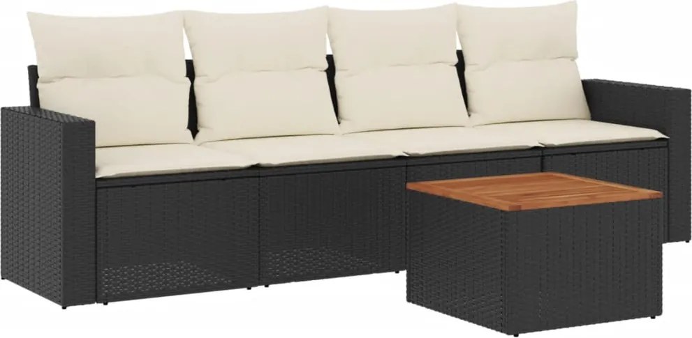 vidaXL Set mobilier de grădină cu perne, 5 piese, negru, poliratan